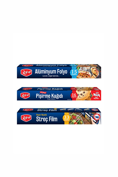 Roll-Up Ekonomik Mutfak Seti Pişirme Kağıdı + Kayar Bıçaklı Streç Film + Alüminyum Folyo