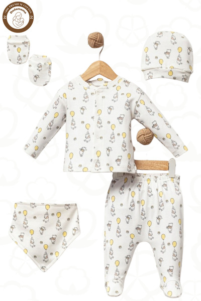 Dadamama 100% Cotton Organic Teddy Bear Patterned Newborn Hospital Discharge Set 5 Pieces