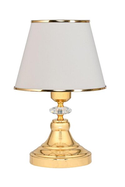 Art&Gift Art Deco Style Crystal Stone Decorated Metal Base and Gold Striped Cream Headboard 2-Piece Lampshade Set Two Pieces