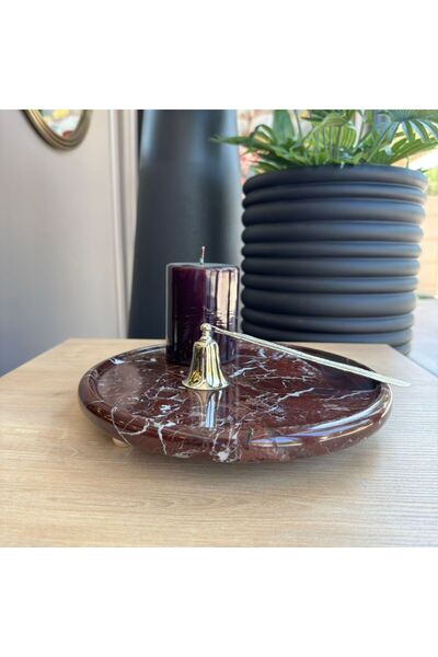 LİSPERA Elazığ Visnesi Marble Silver Ball Footed Presentation Plate, Elazığ Visnesi Marble Presentation Plate