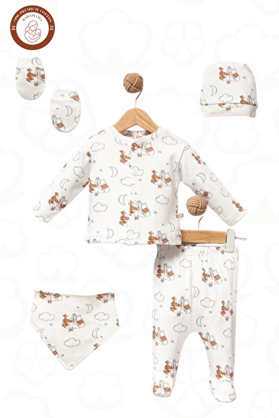 Dadamama 100% Cotton Organic Tiger Printed Newborn Hospital Discharge Set 5 P...