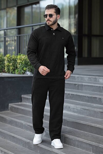 BİRBEYSTORE Чоловічий комплект верхнього та нижнього одягу з поло-коміром, тканина «Селонік», зручний крій, еластичний пояс, бавовняний низ