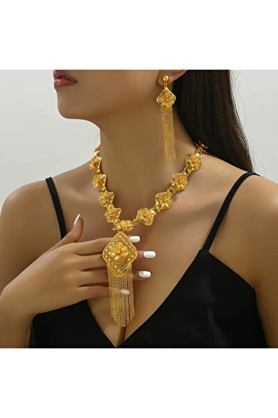 Genel Markalar ALTIN KAPLAMA TASARIM KOLYE KÜPE SET