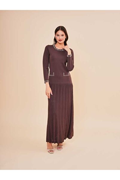 SERPİL Pileli Detaylı Uzun Triko Elbise 51201