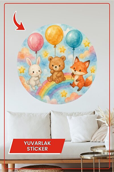 KOSS Dijital Autocolant rotund cu animale cu baloane, cu tematică de iepure, ...