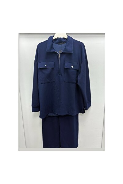 ESNOA Women's Double Pocket Zippered Shirt with Collar and Loose-Leg Pants Do...