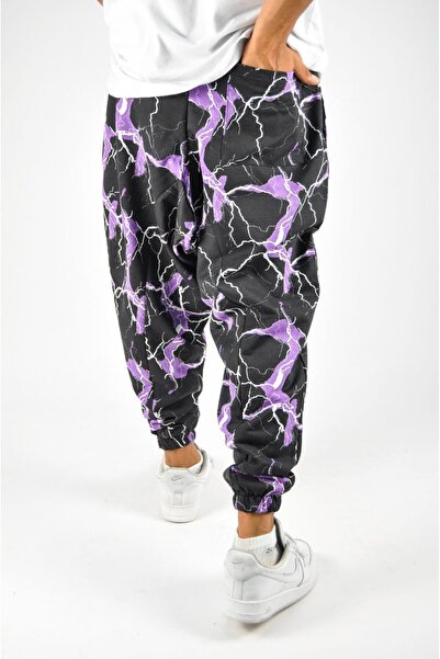 Superbluemexico Unisex Casual Digital Lightning Print Sweatpants Baggy Trousers