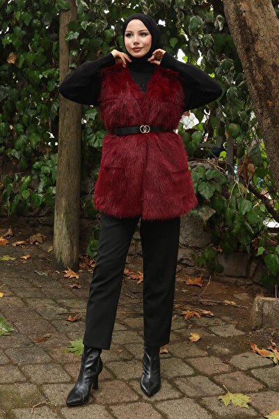 Modamihram Жилетка с колан и кожа на талията, бордо 19372