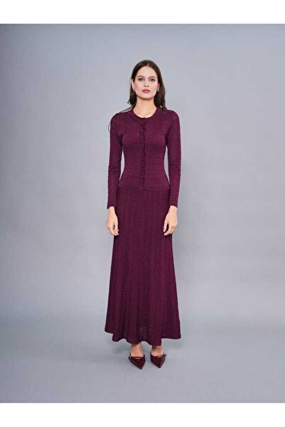 SERPİL Desenli Uzun Triko Hırkalı Elbise Takımı 51202