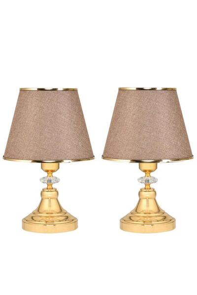 Art&Gift Art Deco Style Crystal Stone Decorated Metal Base and Gold Striped Kumbeji Headboard 2-Piece Lampshade Set Two Pieces