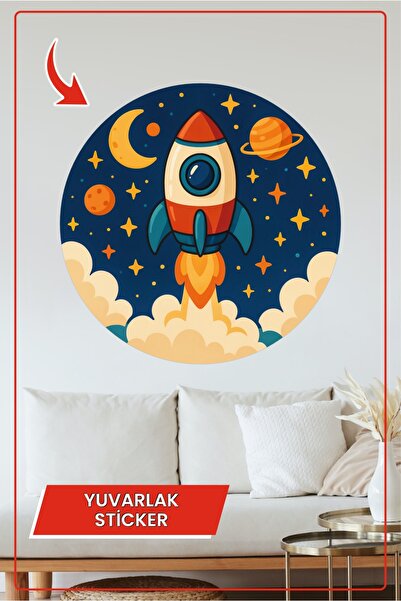 KOSS Dijital Autocolant rotund cu tema rachetei spațiale, cerul nocturn înste...