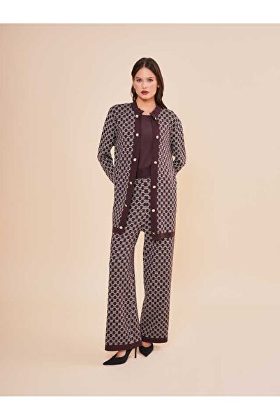 SERPİL Desenli Triko Üçlü Kadın Takım – Hırka, Bluz ve Pantolon 51093