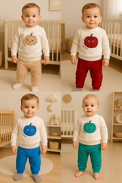 dinamik çocuk Baby Boy/Child Cute Pumpkin Embossed Patterned 2-Piece Set Top and Bottom 2-Thread Seasonal 6-9-12-18 Months