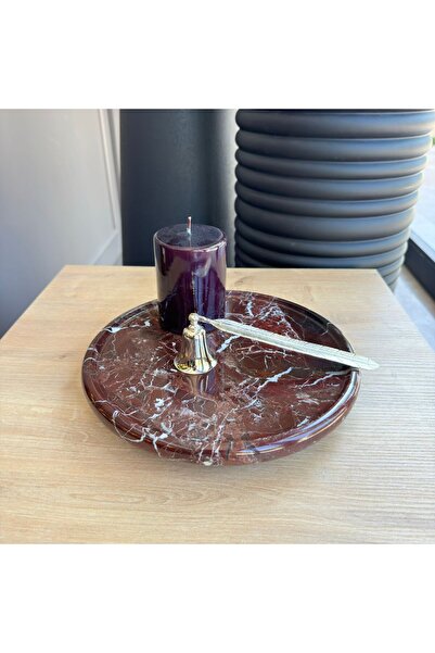 LİSPERA Elazığ Visnesi Marble Silver Ball Footed Presentation Plate, Elazığ Visnesi Marble Presentation Plate