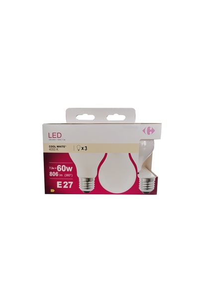 Carrefour Home Set of 3 Carrefour LED bulbs, E27, 60 W, 806 lm, 4000 K, Cool white