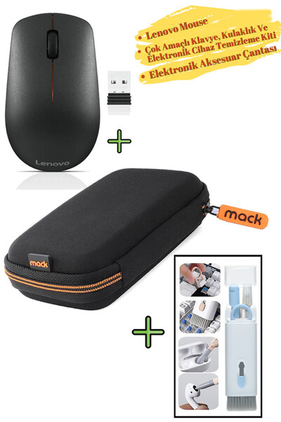 LENOVO Mouse 400, Elektronik Taşıma Çantası Harddisk Çantası, Elektronik Cihaz Temizleme Kiti