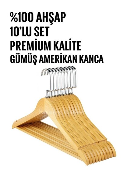 Faravis Atelier 10 Adet Ahşap Vernikli Askılık Elbise Gömlek Kıyafet Askısı C...