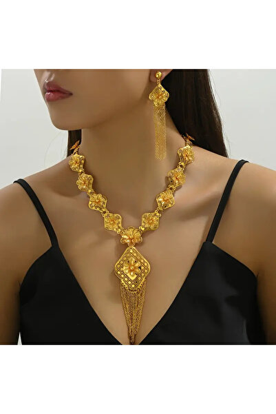 Genel Markalar ALTIN KAPLAMA TASARIM KOLYE KÜPE SET