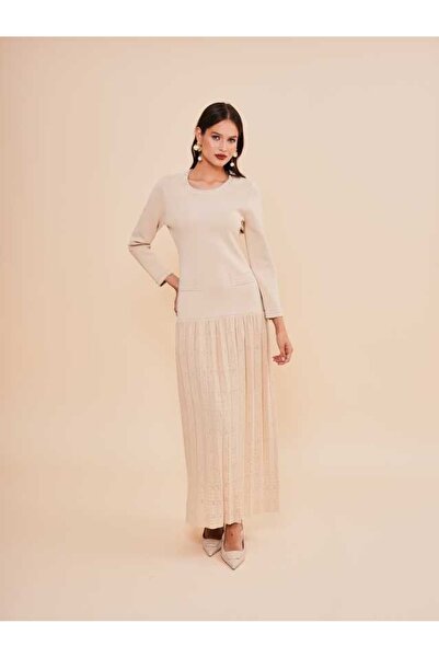 SERPİL Pileli Detaylı Uzun Triko Elbise 51201