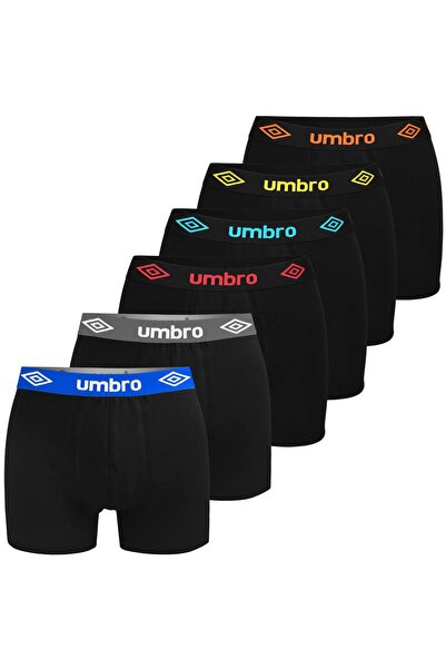 UMBRO Men's Cotton Boxers, Logo, Black, set of 6 pieces.
