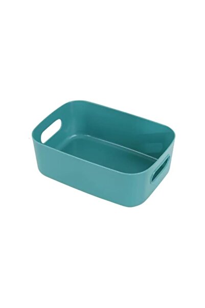 Generic سلة تخزين بلاستيكية بمقابض - صندوق منظم مستطيل باللون الفيروزي - حل تخزين متين