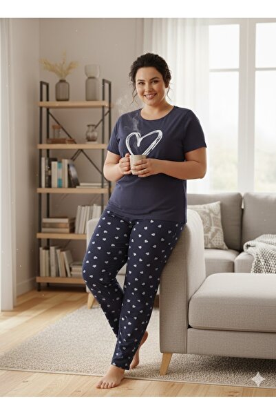 FAMES PİJAMA Women's Black Heart Detail Paddy Set