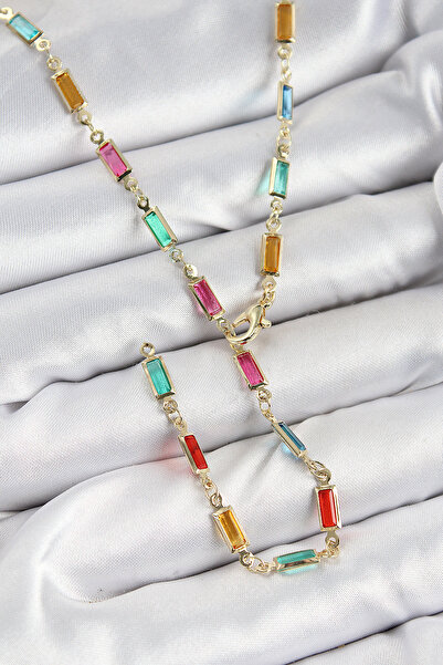 Skygo Brass Colored Zircon Stone Rectangular Model Gold Color Women's Y Necklace - Tj-Bko10384