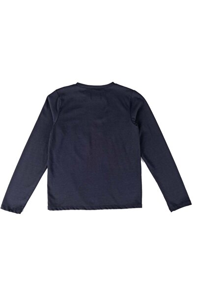 Ozmoz By Mukadder Özden 100% Cotton Logo Printed Spring Boys' Sweatshirt Navy Blue
