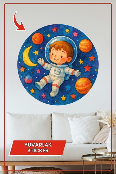 KOSS Dijital Autocolant rotund pentru copii astronaut, cu tema lună înstelată...
