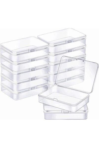 Generic تزوييق، 12 صندوقًا بلاستيكيًا صغيرًا بغطاء مفصلي، حاويات تخزين مستطيلة شفافة للخرز، J