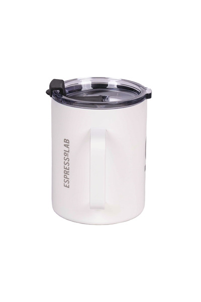 Espressolab Stainless Steel White Metal Mug 420 ml Vacuum Lid Heat Insulated No:90