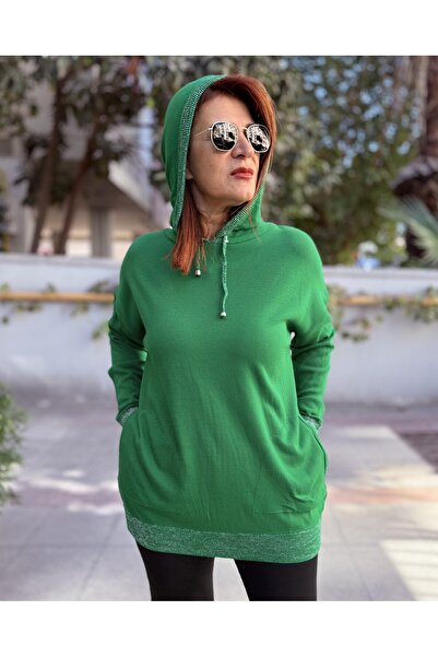 DenizEge Glitter Hooded Knitwear Green