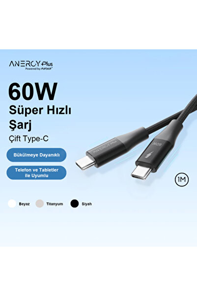 Airbot Airbot 60W 1 M Type-C’den Type-C’ye,Manyetik Bağlantılı Şarj Kablosu,V...