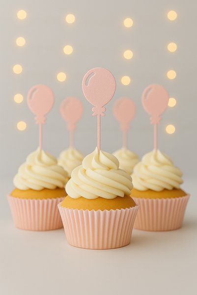 Atölye Doruk 20Pcs Pink Balloon Cupcake Picks- Baby Girl Birthday Cake Decoration Supplies, Promise, Engagement