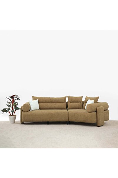 Danube Home Tokyo Corner Fabric Sofa - Brown 3-Seater, Stylish Wood & Fabric Design, 310x145x70cm, Turkey