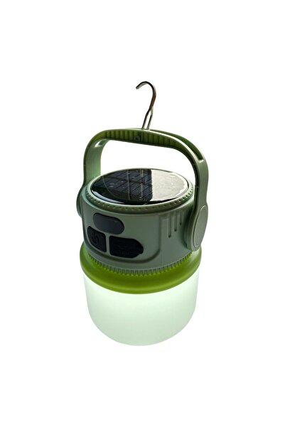 OEM Solar & USB LED camping lamp, 6 modes, battery display, hook, 12.2×8.5 cm, green