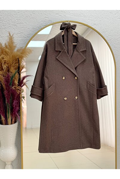 BENAHOLL Camasya Buttoned Sleeve Double Pocket Cashmere Coat-He2901 Brown
