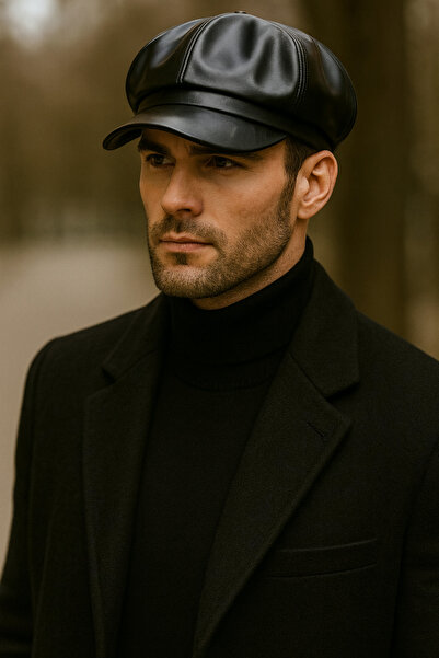 Hayalet %100 PU Deri Şık ve Ayarlanabilir Unisex Deri Kasket Şapka Kadın/Erke...