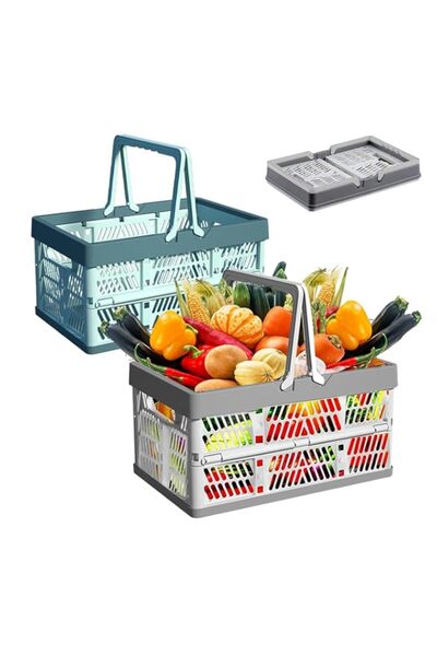 Generic 2 Pack Large Plastic Folding Storage Crates with Handles, Durable Col...