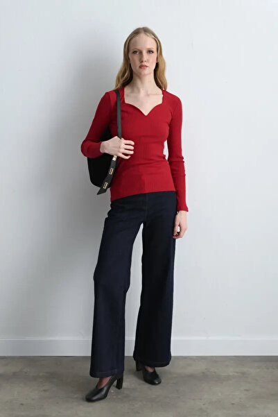 Gusto Heart Collar Cotton Blouse - Red