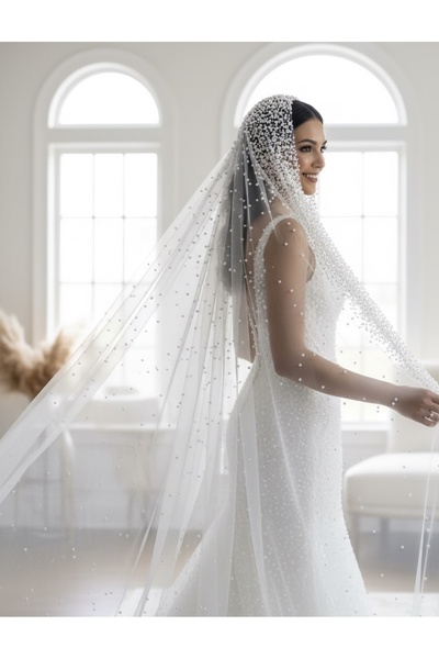 MODA GELİN DUVAĞI-2,5 METRE GELİN DUVAĞI-İNCİLİ GELİN AKSESUARI