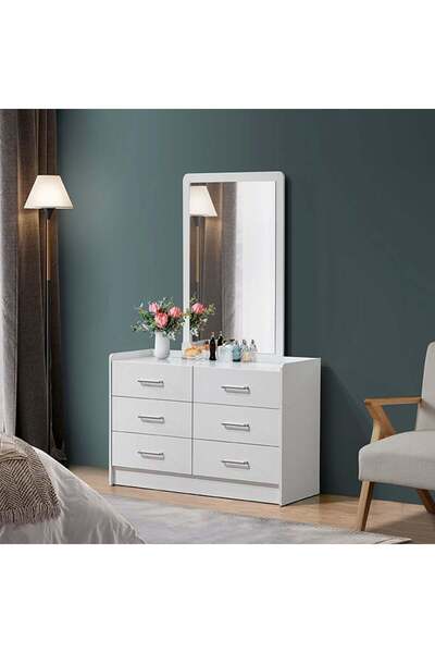 Danube Home Supreme 6-Drawer Master Dresser with Mirror - White - Engineered Wood - 2-Year Warranty - Malaysia