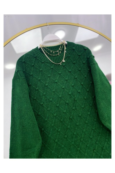 YEDİLALE Zero Neck Tricot Sweater with Pompon Detail