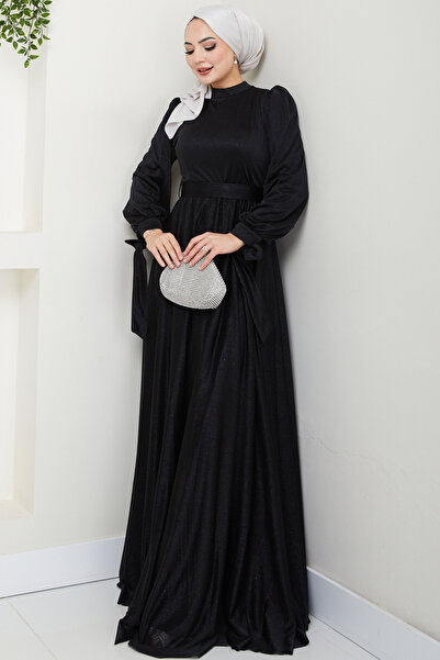 Feiza Collection Simli Tesettür Abiye Elbise Siyah