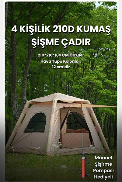 post alley 4 Kişilik Tenteli Çadır 210D Kumaş Şişirme Pompası Hediye