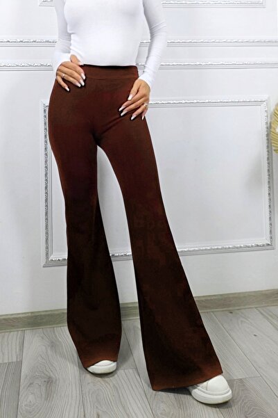 FashionForYou Politeh Pants, flared, high waist, Dark Brown, One Size S/M