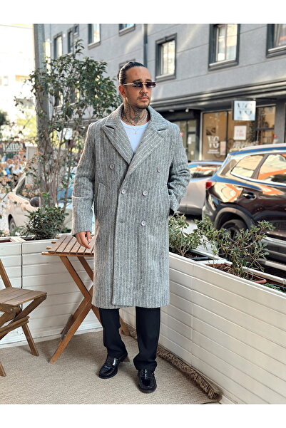 manch collection Ριγέ παλτό oversized Γκρι