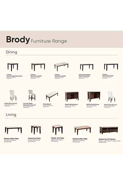 Danube Home Brody Dining Chair Set of 2 - Solid Wood White/Dark Walnut Upholstered - 33x53x55cm, 2-Year Warranty