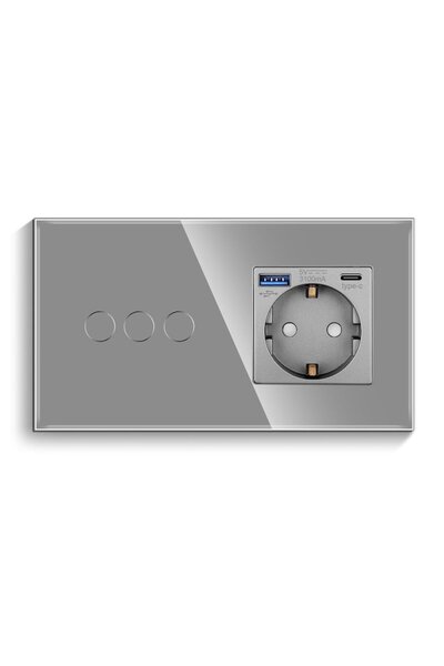 CnBingo GREENHC tempered glass touch switch and recessed Schuko USB socket (type C and type A 3, 1 A / 20 W