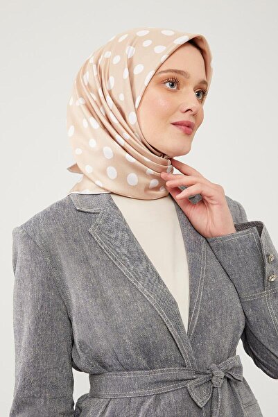 Levidor Ψηφιακό κασκόλ με μπεζ πουά σχέδιο